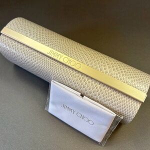 NEW Jimmy Choo Eyeglasses Ivory Faux Snake Skin Leather Hard Case & Cloth